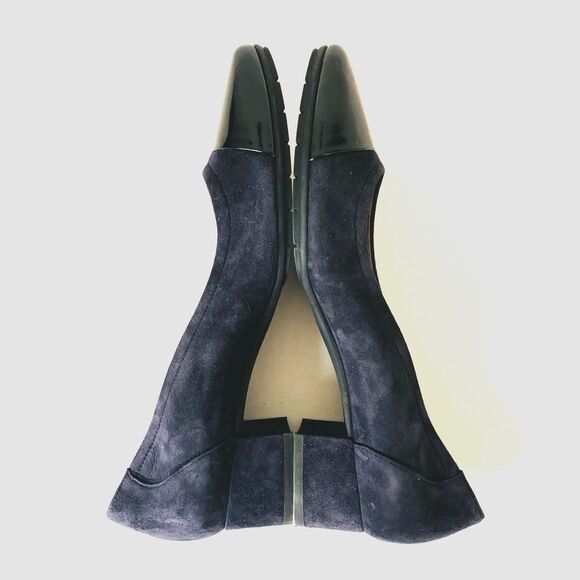 Paul Green Navy Suede Black Patent Cap Block Heel Pumps US size 7.5 Preppy - Picture 12 of 12